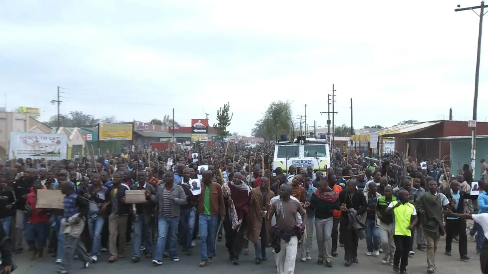 A crowd of protesting miners 